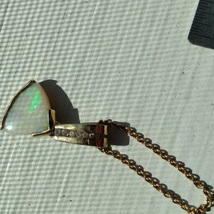 Opal, diamond,  yellow 14kt gold necklace